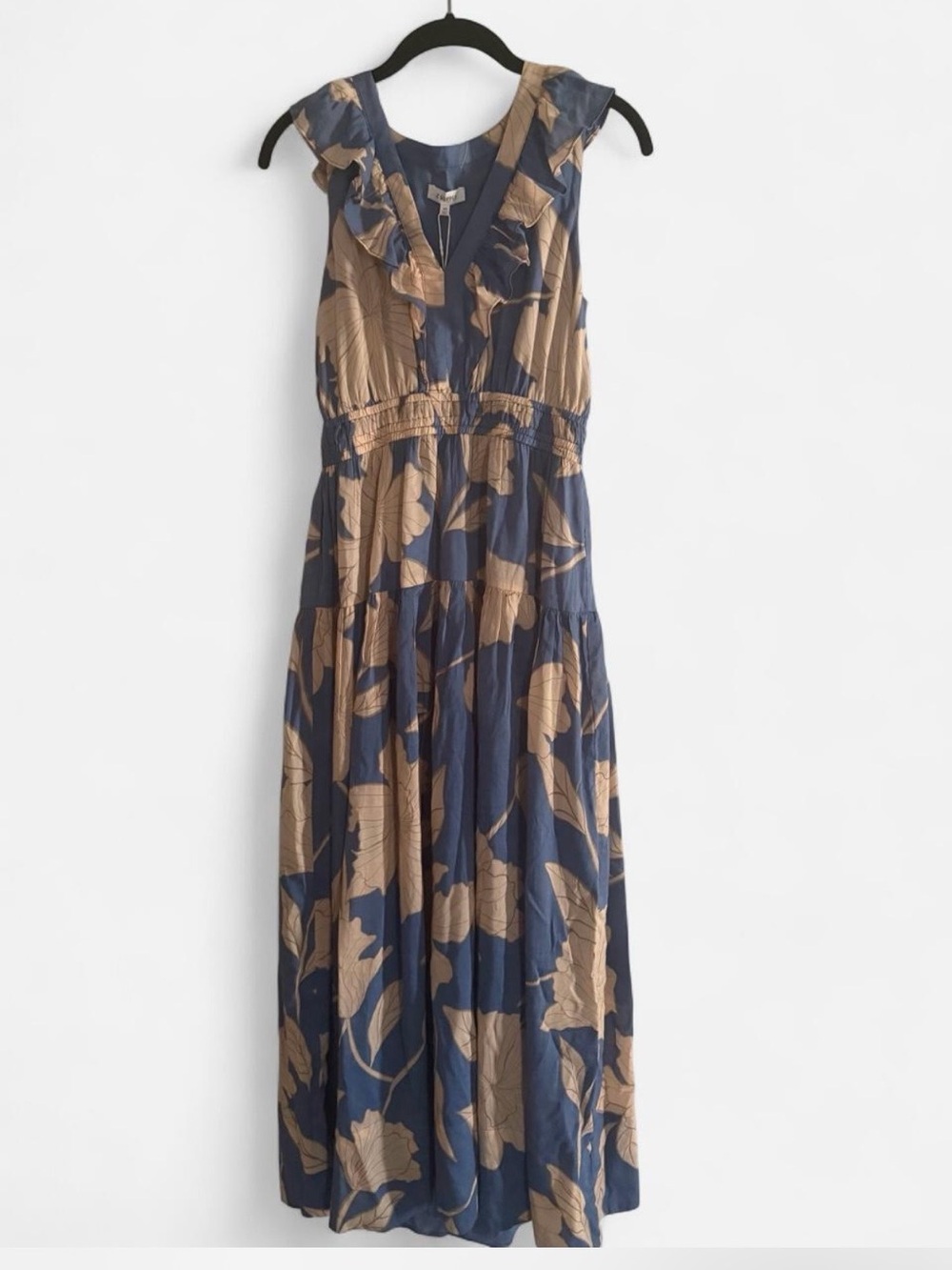 Z Supply NWT Sleeveless Blue Floral Maxi Dress with Ruffle V-Neck Size XS